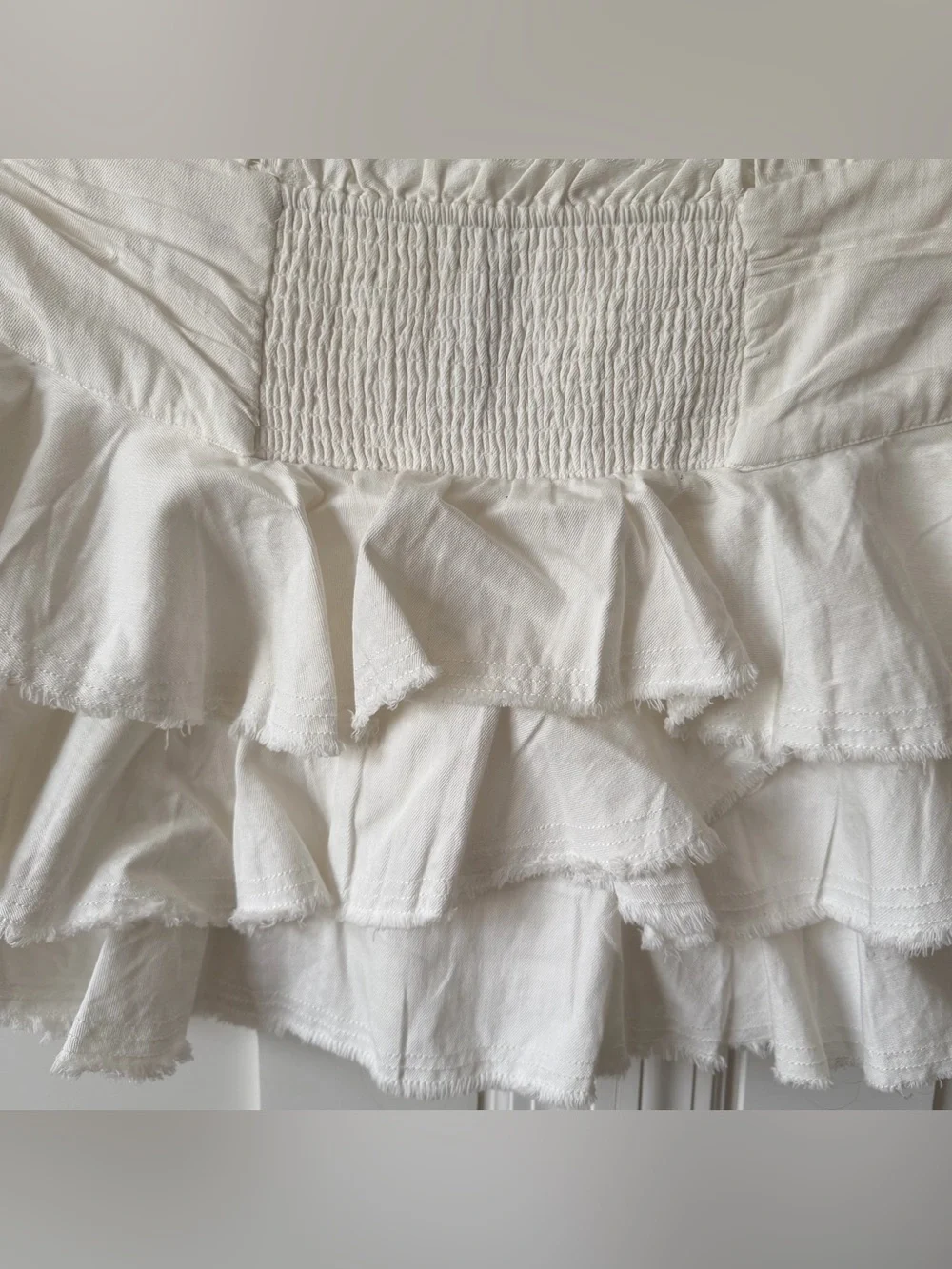 By Anthropologie Ruffled Denim Mini Skirt White Sz L